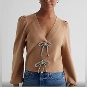 NWT Tan Express rhinestone bow sweater.